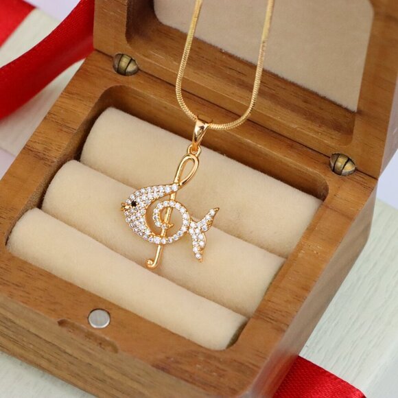 "Rose Gold Fish Pendant with Treble Clef Design and Crystal Accents, XPPT1479 - Picture 6 of 13